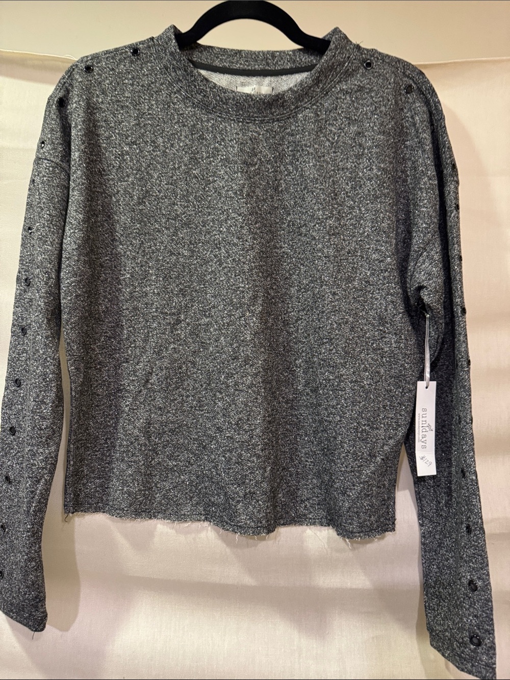 sundays gray grommet embellished long-sleeve crewneck sweatshirt New With Tags